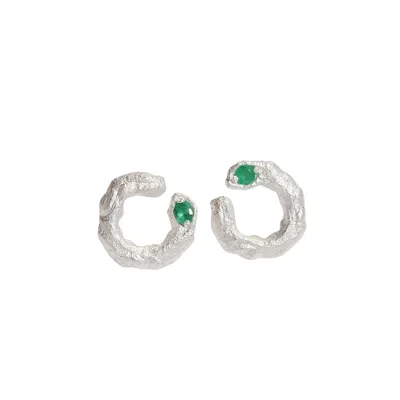 Claire Hill Designs Women's Emerald Silver Asymmetric Branch Earrings