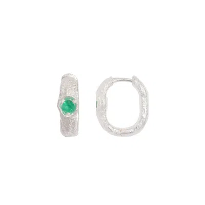 Claire Hill Designs Women's Emerald Silver Branch Hoop Earrings In Metallic