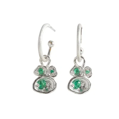 Claire Hill Designs Women's Emerald Silver Lichen Hoop Earrings