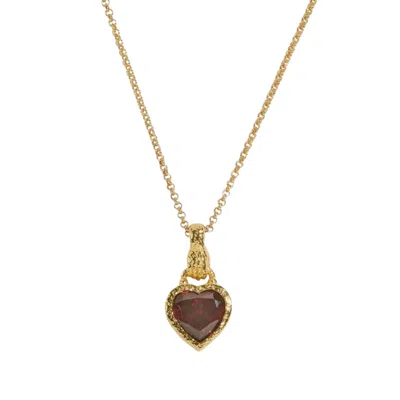 Claire Hill Designs Women's Garnet Heart In Hand Gold Charm Necklace