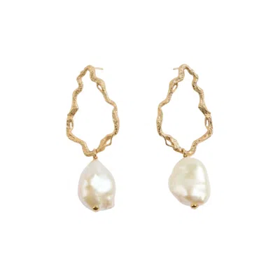 Claire Hill Designs Women's Gold Pearl Branch Drop Earrings