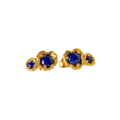 Claire Hill Designs Women's Lapis Lazuli Gold Climber Stud Earrings