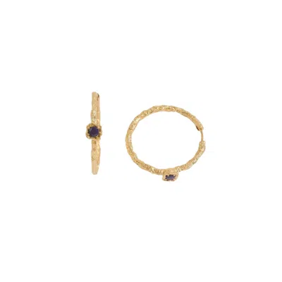 Claire Hill Designs Women's Lapis Lazuli Lichen Branch Gold Large Hoops In Green