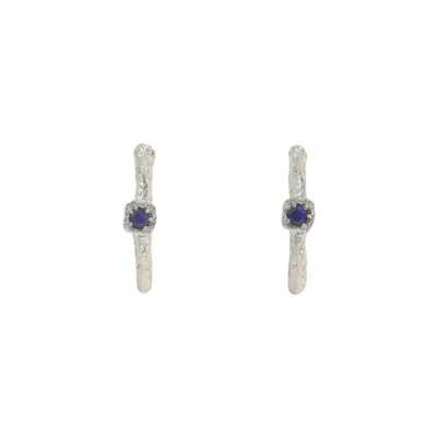 Claire Hill Designs Women's Lapis Lazuli Lichen Branch Silver Medium Hoops