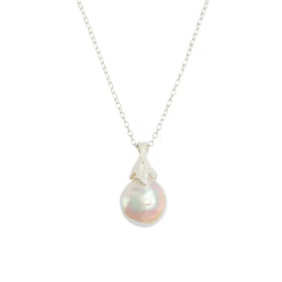 Claire Hill Designs Women's Pearl Silver Lichen Pendant Necklace