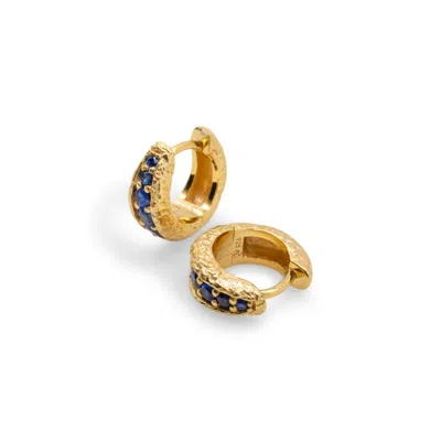 Claire Hill Designs Women's Sapphire Antique Gold Huggie Hoop Earrings In Gray