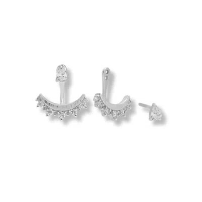 Claire Hill Designs Women's Sparkly Silver Crescent Ear Jacket Earrings