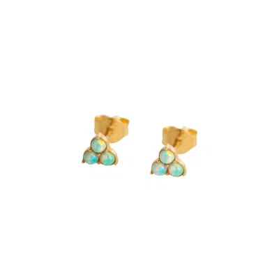 Claire Hill Designs Women's Triple Opal Mini Gold Stud Earrings
