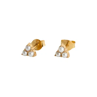 Claire Hill Designs Women's Triple Pearl Mini Gold Stud Earrings