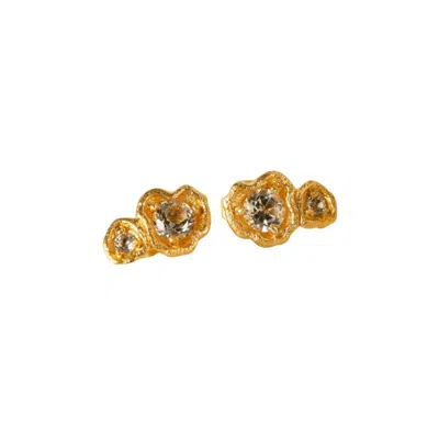 Claire Hill Designs Women's White Topaz Gold Climber Stud Earrings