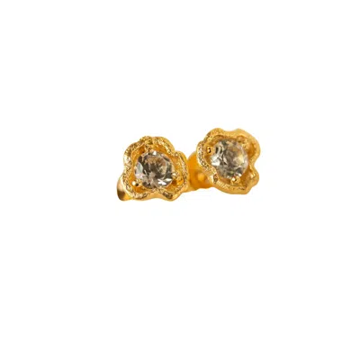 Claire Hill Designs Women's White Topaz Gold Lichen Stud Earrings