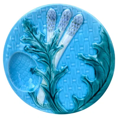 Pre-owned Clairefontaine Majolica Asparagus Plate , Circa 1880 In Blue