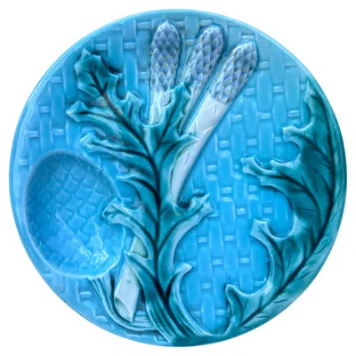 Pre-owned Clairefontaine Majolica Asparagus Plate , Circa 1880 In Blue