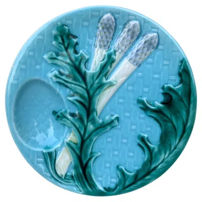 Pre-owned Clairefontaine Majolica Asparagus Plate , Circa 1880 In Blue