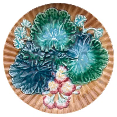 Pre-owned Clairefontaine Majolica Leaves & Flowers Plate , Circa 1890 In Gray