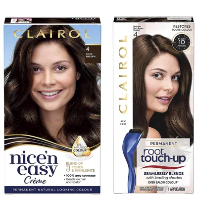 Clairol Nice' N Easy Permanent Hair Dye And Root Touch Up Duo (various Shades) - 4 Dark Brown In White