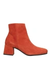 Clamars By Bisbino Woman Ankle Boots Orange Size 7 Leather In Orange