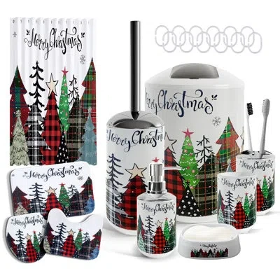 Clara Clark 22-piece Merry Christmas Bathroom Accessories Set With 72" Shower Curtain & 3-piece Non-slip Memory 