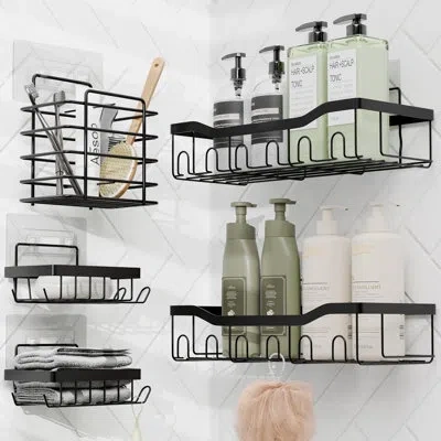 Clara Clark Adhesive Stainless Steel Shower Caddy In Black