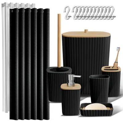 Clara Clark Complete 20 Piece Bathroom Accessory Set With Shower Curtain, Liner, And Hooks In Black