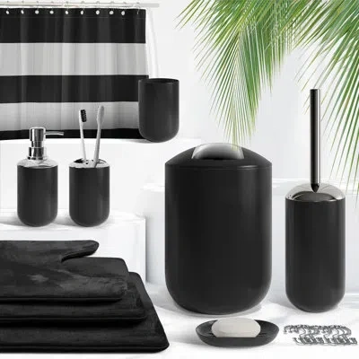 Clara Clark Complete 23 Piece Bathroom Accessory Set With Bath Rugs, Shower Curtain Set, Liner, And Hooks In Black