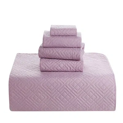 Clara Clark Diamond Weave Premium Microfiber Reversible Quilt Set In Lavender Dream