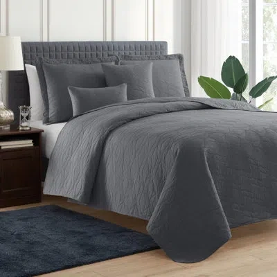 Clara Clark Ellipse Wave Premium Microfiber Reversible Quilt Set In Gray