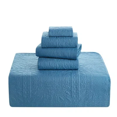 Clara Clark Grid Weave Premium Microfiber Reversible Quilt Set In Blue Heaven
