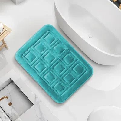 Clara Clark Ultra Soft Absorbent Memory Foam Waffled Bath Rug In Teal