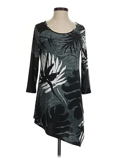 Pre-owned Clara Sun Woo 3/4 Sleeve Top Black Tropical Pattern Scoop Neck Tops