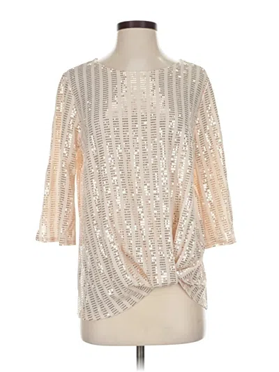 Pre-owned Clara Sun Woo 3/4 Sleeve Top Silver Metallic Pattern Keyhole Neckline Tops