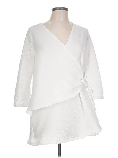 Pre-owned Clara Sun Woo Long Sleeve Top Ivory Plunge Neckline Tops
