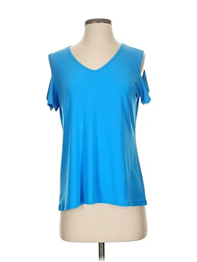 Pre-owned Clara Sun Woo Short Sleeve Top Blue Cold Shoulder Neckline Tops