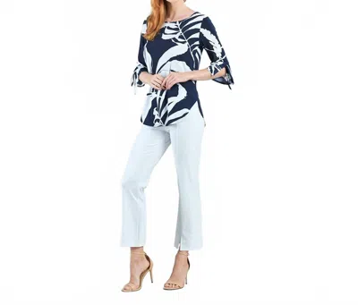 Clara Sunwoo Abstract Branch Tie Cuff Curved Hem Tunic In Navy/white In Blue