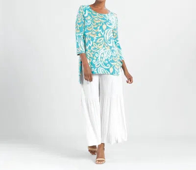 Clara Sunwoo Butter Knit Parachute Hem Tunic Top In Turq/ivory In Multi