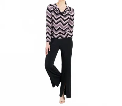 Clara Sunwoo Chevron Cowl Neck Side Ruched Top In Black/taupe In Multi