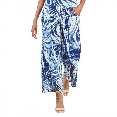 Clara Sunwoo Crepe Knit Front Slit Ankle Petal Pant In Swirl Wave In Blue