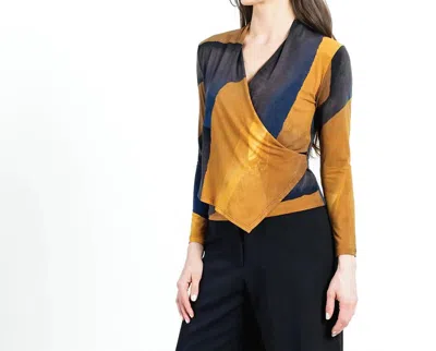 Clara Sunwoo Crossover Faux Wrap Top In Tan Watercolor