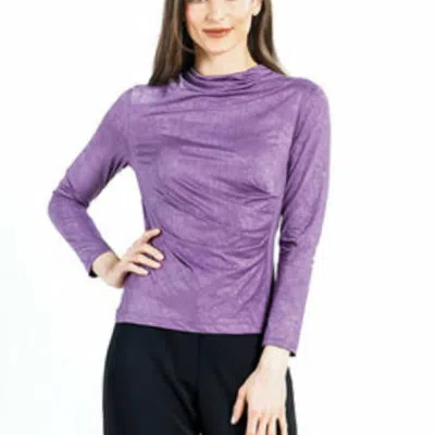 Clara Sunwoo Crushed Silk Knit - Draped Neck Side Ruched Top In Plum In Purple