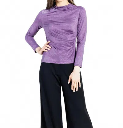 Clara Sunwoo Drape Neck Crushed Silky Knit Top With Side Ruching In Plum In Purple