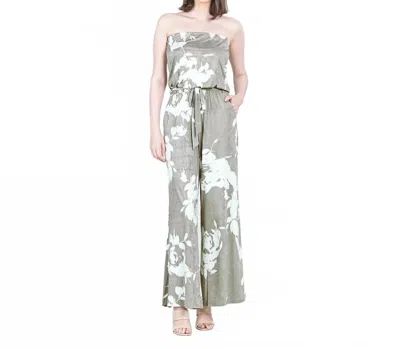 Clara Sunwoo Floral Print Wide Leg Jumpsuit In Taupe In Multi