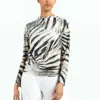 CLARA SUNWOO HIGH BOAT NECK SIDE DRAPED TOP IN ZEBRA