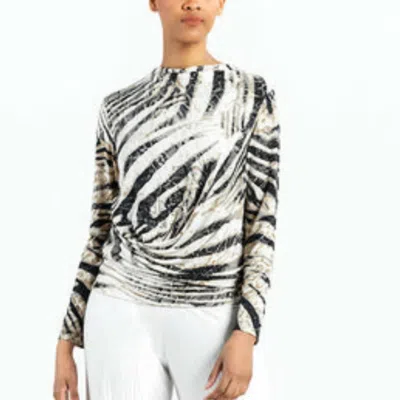 Clara Sunwoo High Boat Neck Side Draped Top In Zebra In White