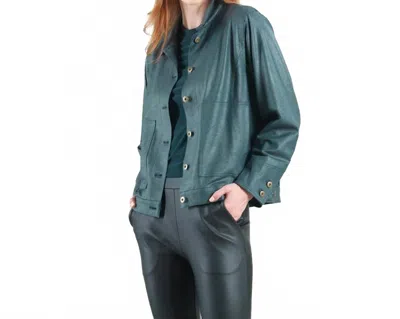 Clara Sunwoo Liquid Leather Button Jacket In Hunter Green