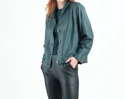 Clara Sunwoo Liquid Leather Jacket In Hunter Green