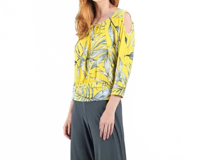 Clara Sunwoo Open Shoulder Blouson Waist Top In Yellow Print