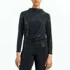 Clara Sunwoo Shimmer Embellished - High Boat Neck Side Draped Top In Black In Black
