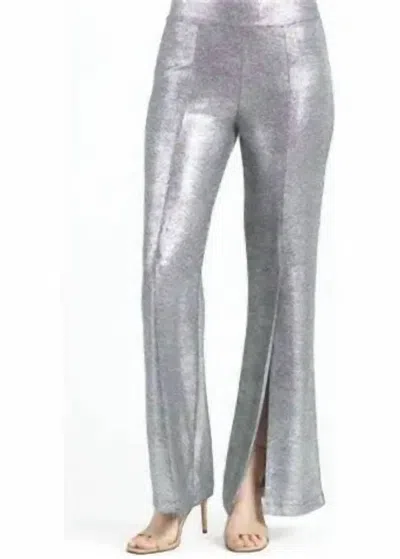 Clara Sunwoo Shimmer Stretch Knit Kick Front Pull On Pant With Center Split In Silver