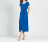 Clara Sunwoo Wrap Overlay Center Tie Midi Dress In Blue In Blue