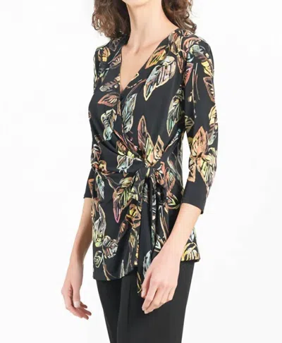 Clara Sunwoo Surplice Faux Wrap Side Tie Tunic In Black Multi